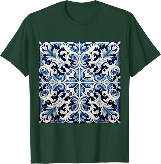 Blue and white Portuguese plaid pattern Mediterranean art T-Shirt - T-Shirt | Forest