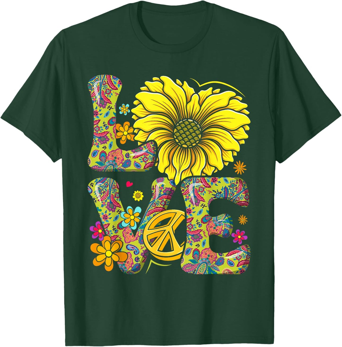 Flower Power Love Retro Hippie 60s 70s Peace , black T-Shirt - T-Shirt | Forest