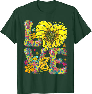 Flower Power Love Retro Hippie 60s 70s Peace , black T-Shirt - T-Shirt | Forest