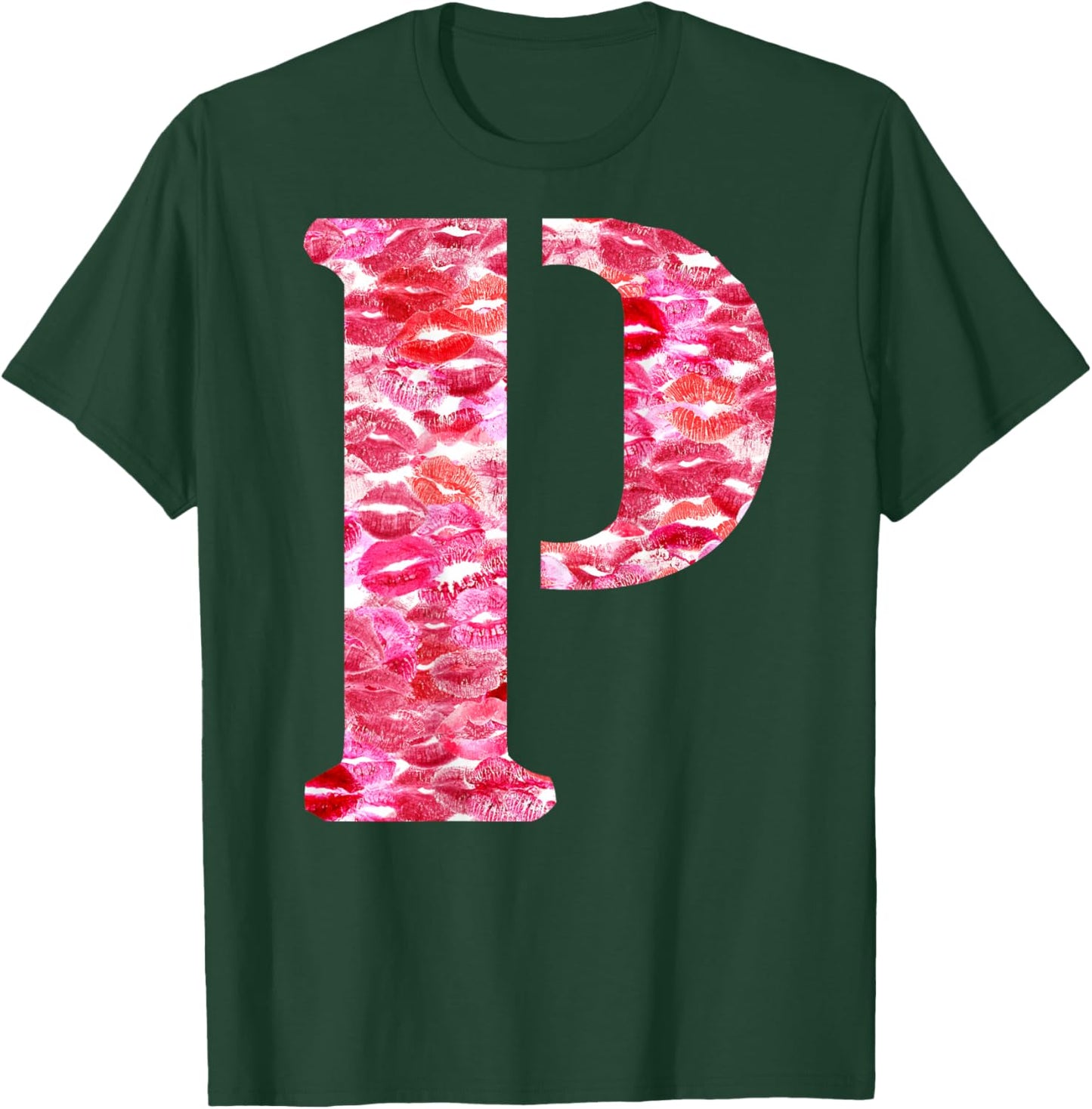 Back Print Only - Lipstick Kisses For Boyfriend Letter P T-Shirt - T-Shirt | Forest