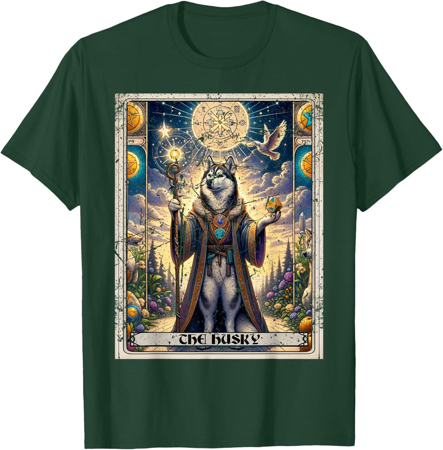 Dog Tarot Card Magician Boho Dark Academia Siberian Husky T-Shirt - T-Shirt | Forest