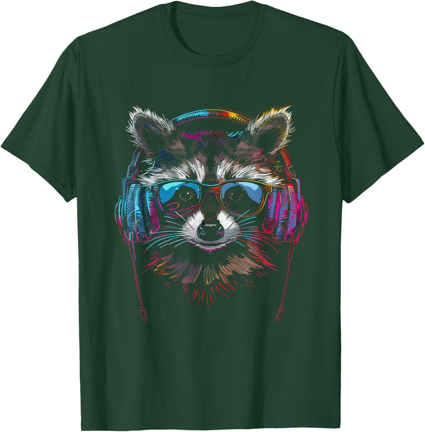 Raccoon DJ Headphones T-Shirt - T-Shirt | Forest