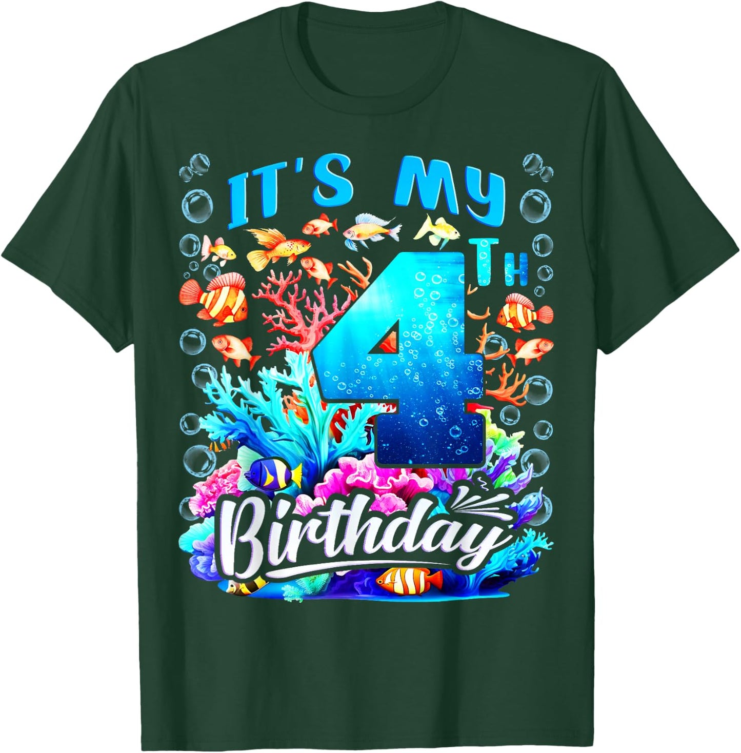 It's My 4th Birthday Boy Sea Fish Ocean Animals Aquarium T-Shirt - T-Shirt | Forest
