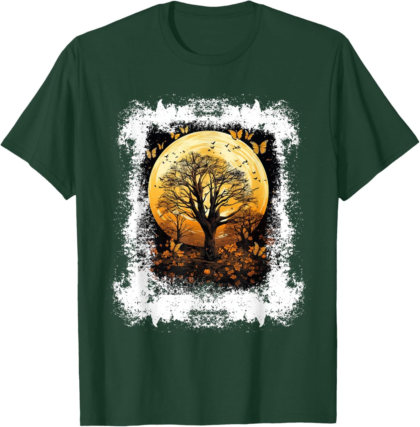 Fall Autumn falling leaves with Tree and Butterfly T-Shirt - T-Shirt | Forest