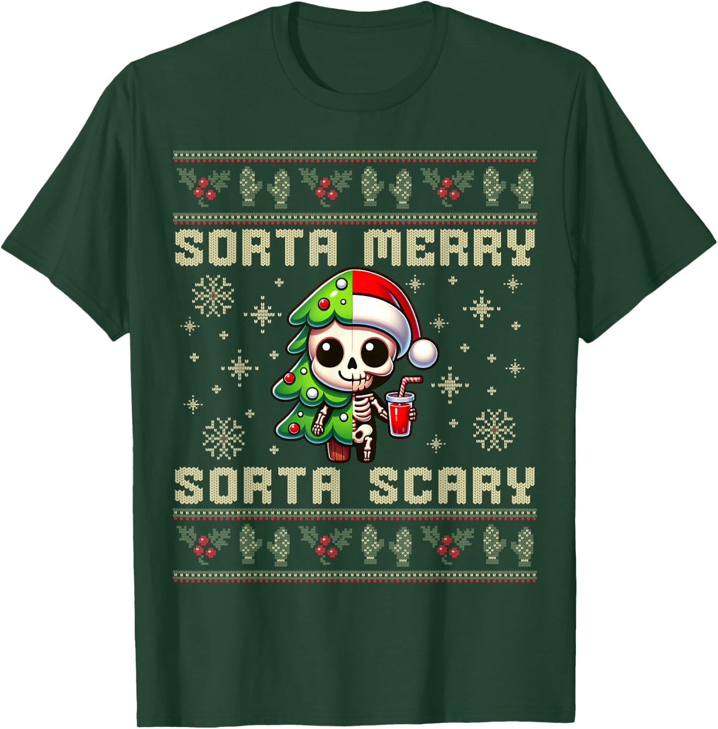 Funny Christmas Sorta Merry Sorta Scary Skeleton Xmas Men T-Shirt - T-Shirt | Forest