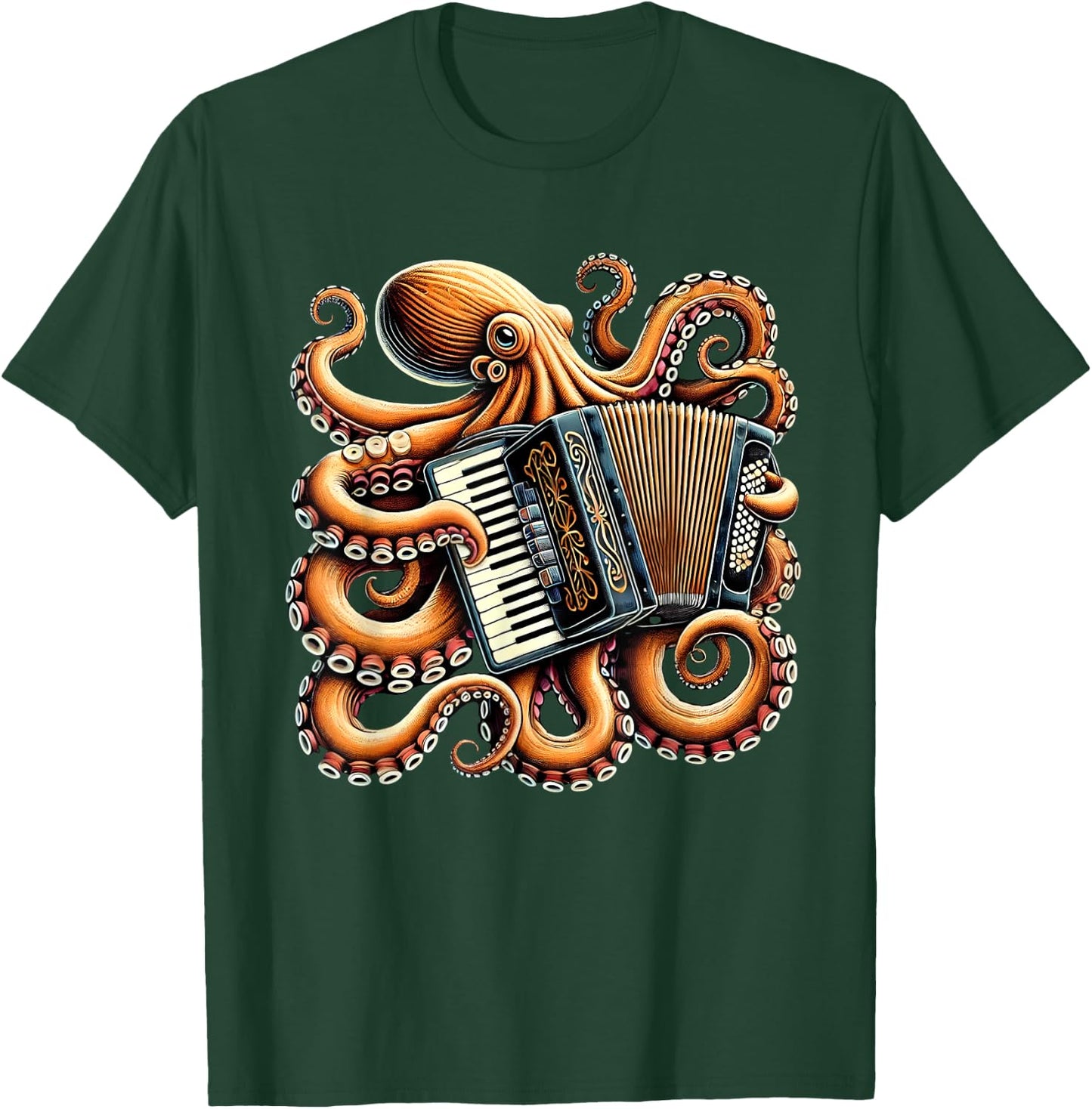 Octopus Playing Accordion Accordionist Accordion Player T-Shirt - T-Shirt | Forest