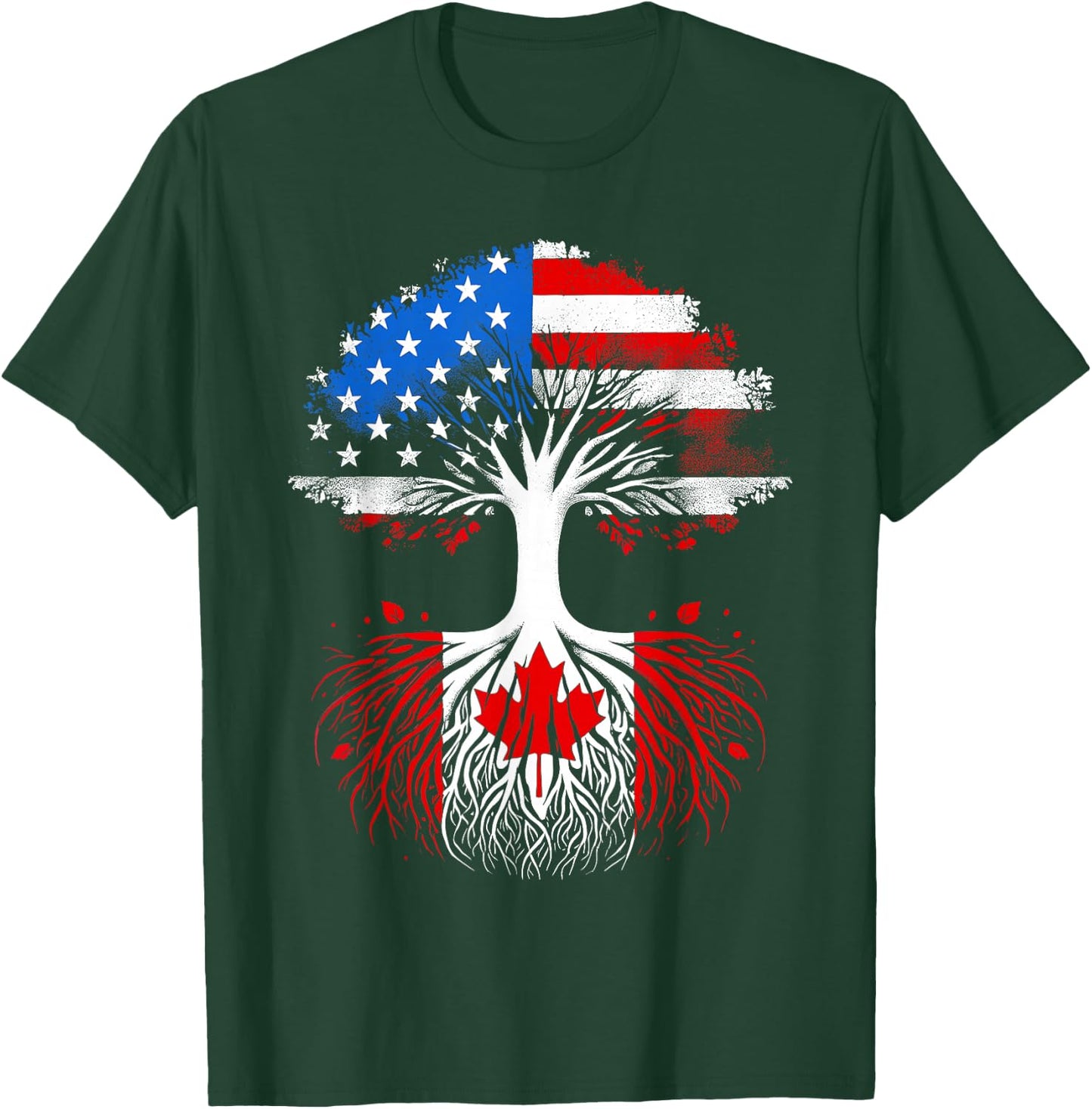 Canadian Roots USA American Grown Canada Flag Maple Leaf T-Shirt - T-Shirt | Forest