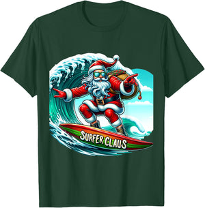 Surfer Claus Santa on Surfboard Wave Rider Christmas Xmas T-Shirt - T-Shirt | Forest