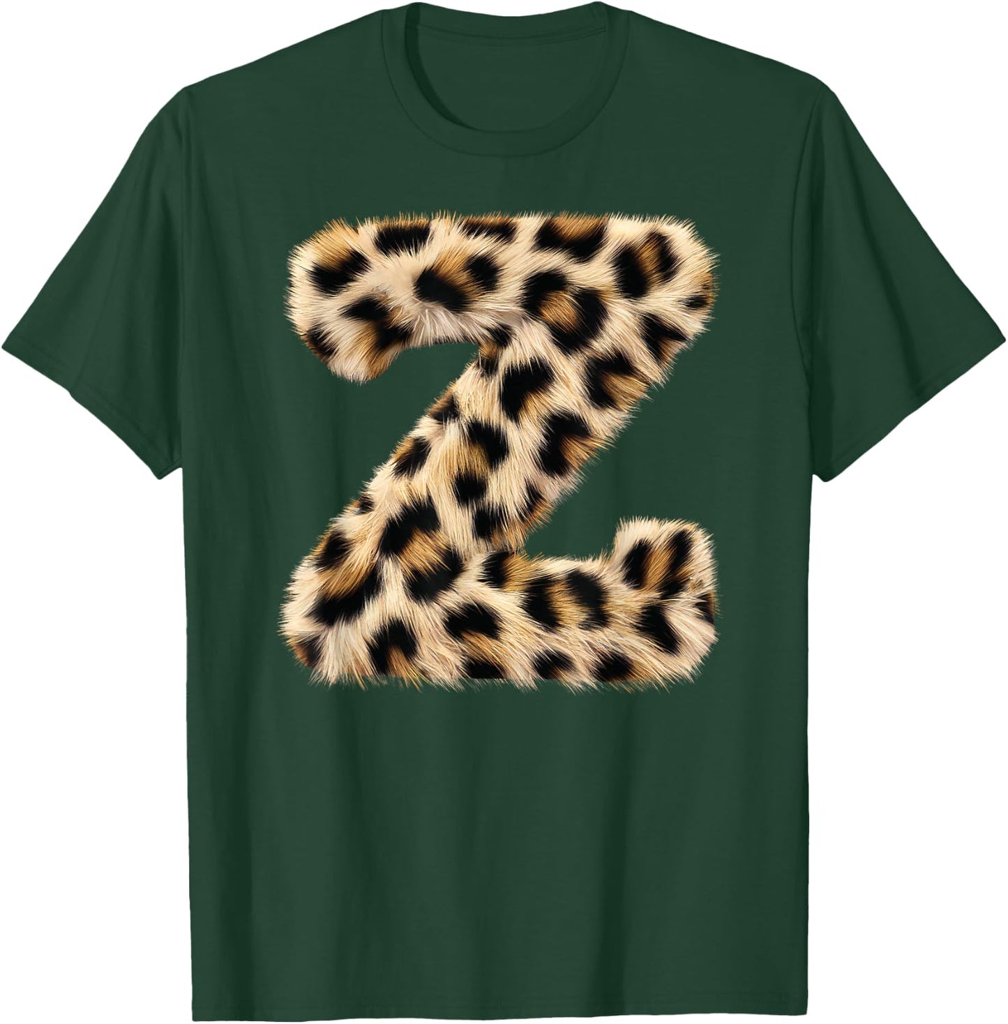 Letter Z Cheetah Leopard Initial Print Name Zebra Matching T-Shirt - T-Shirt | Forest