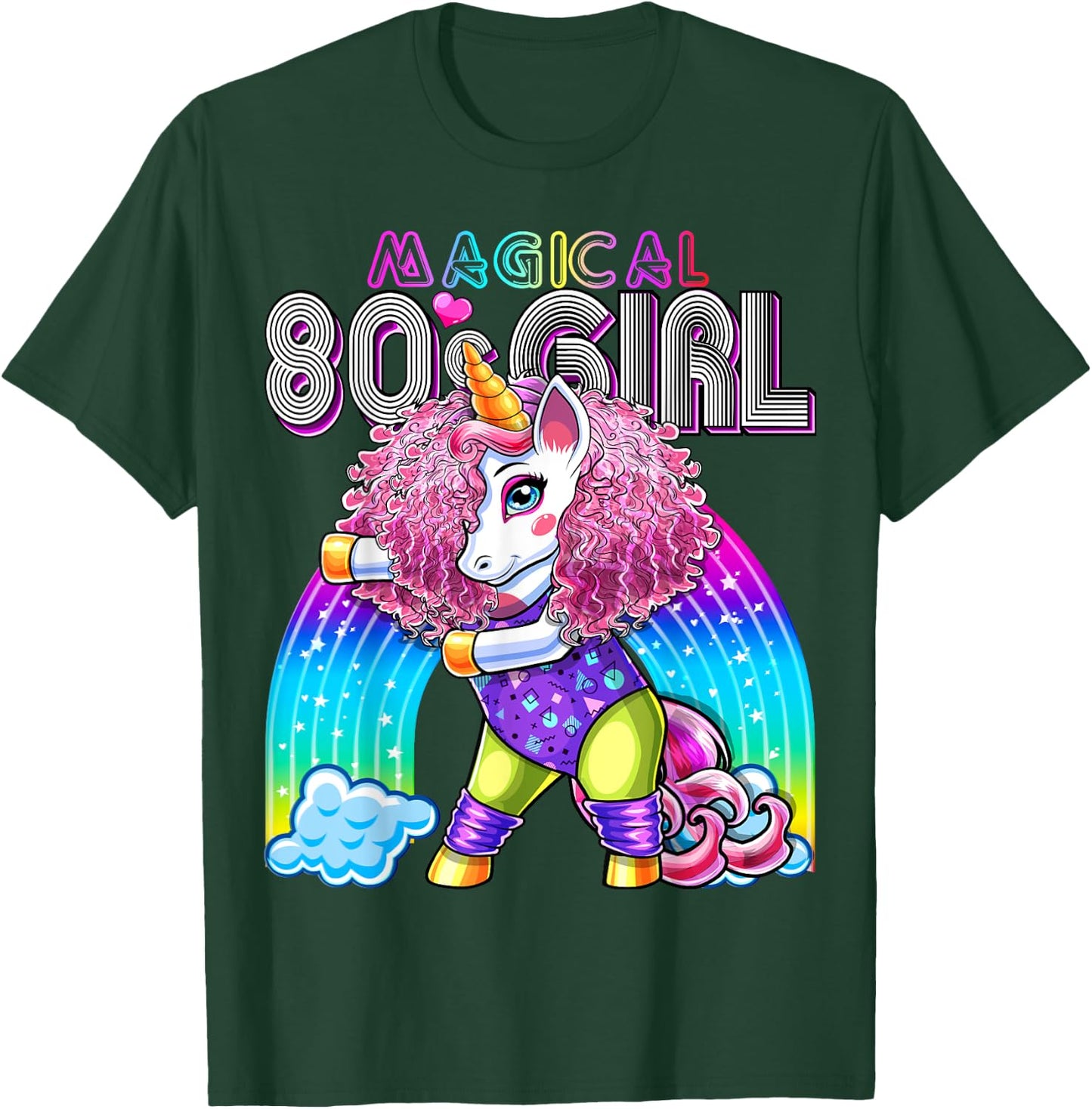 Magical 80's Girl Flossing Unicorn Leotard Leg Warmers Party T-Shirt - T-Shirt | Forest