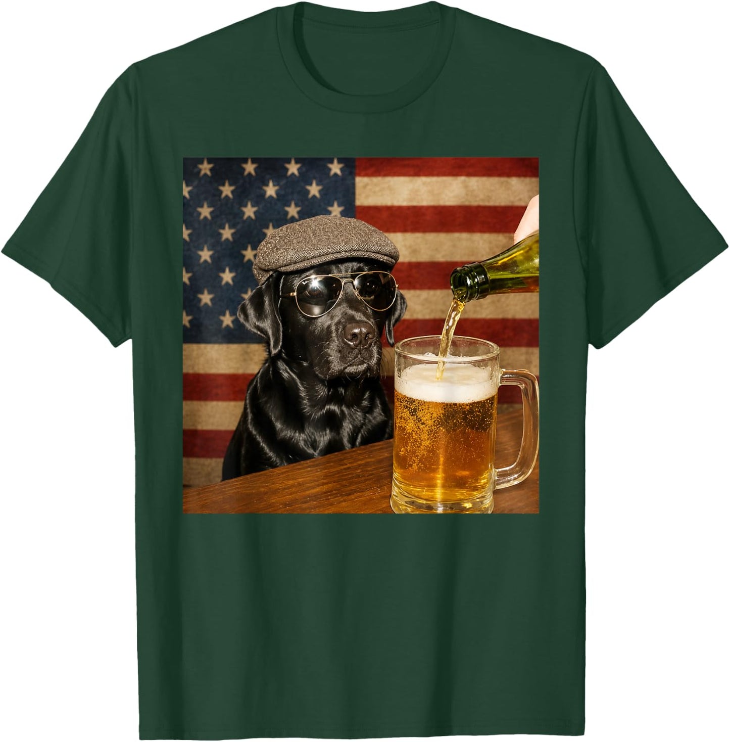 Black Lab Drinking Beer Funny Dog Glasses with Hat Meme T-Shirt - T-Shirt | Forest