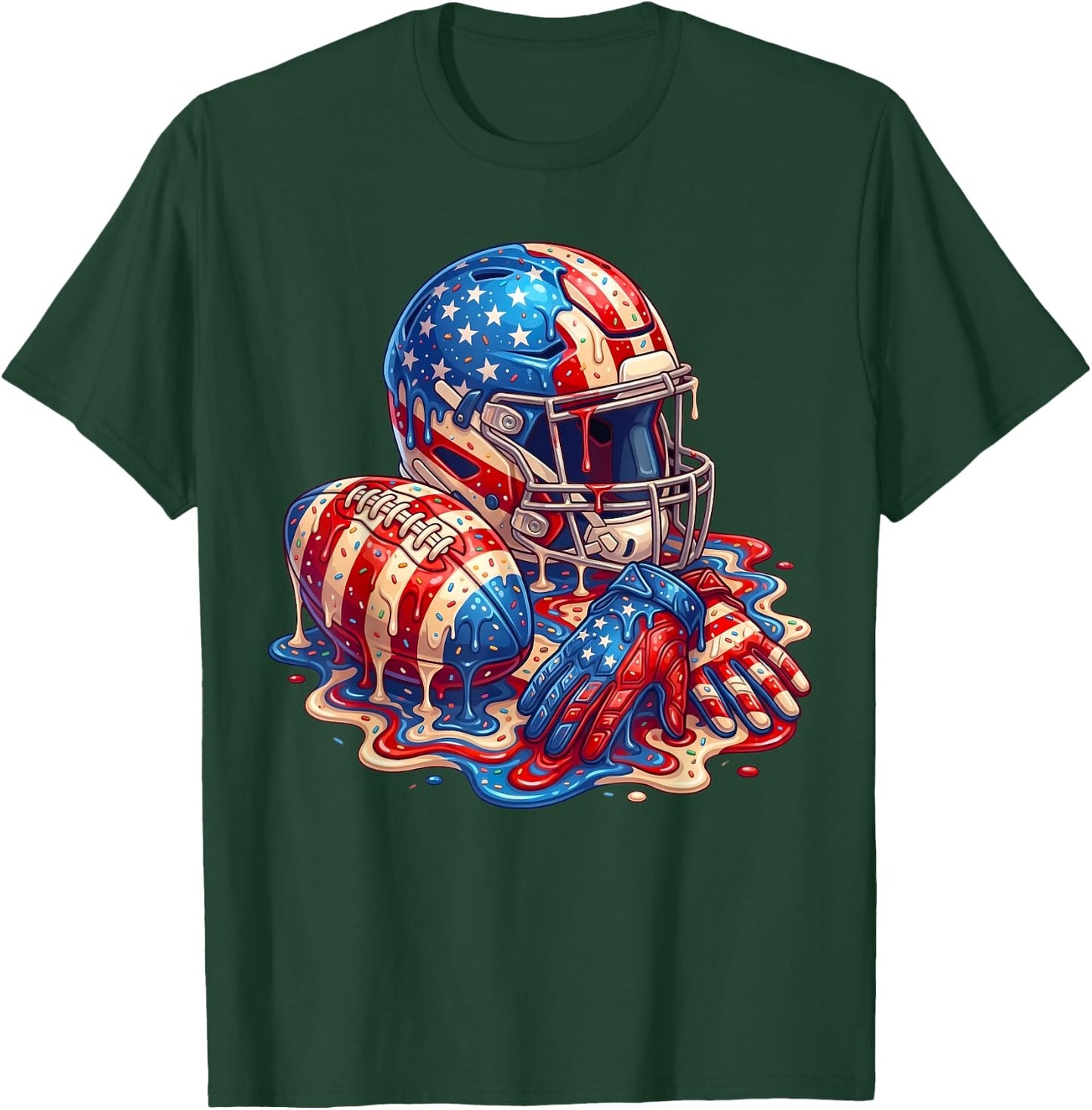 Football Drip for Boys Kids Youth American Flag 4th of July T-Shirt - T-Shirt | Forest