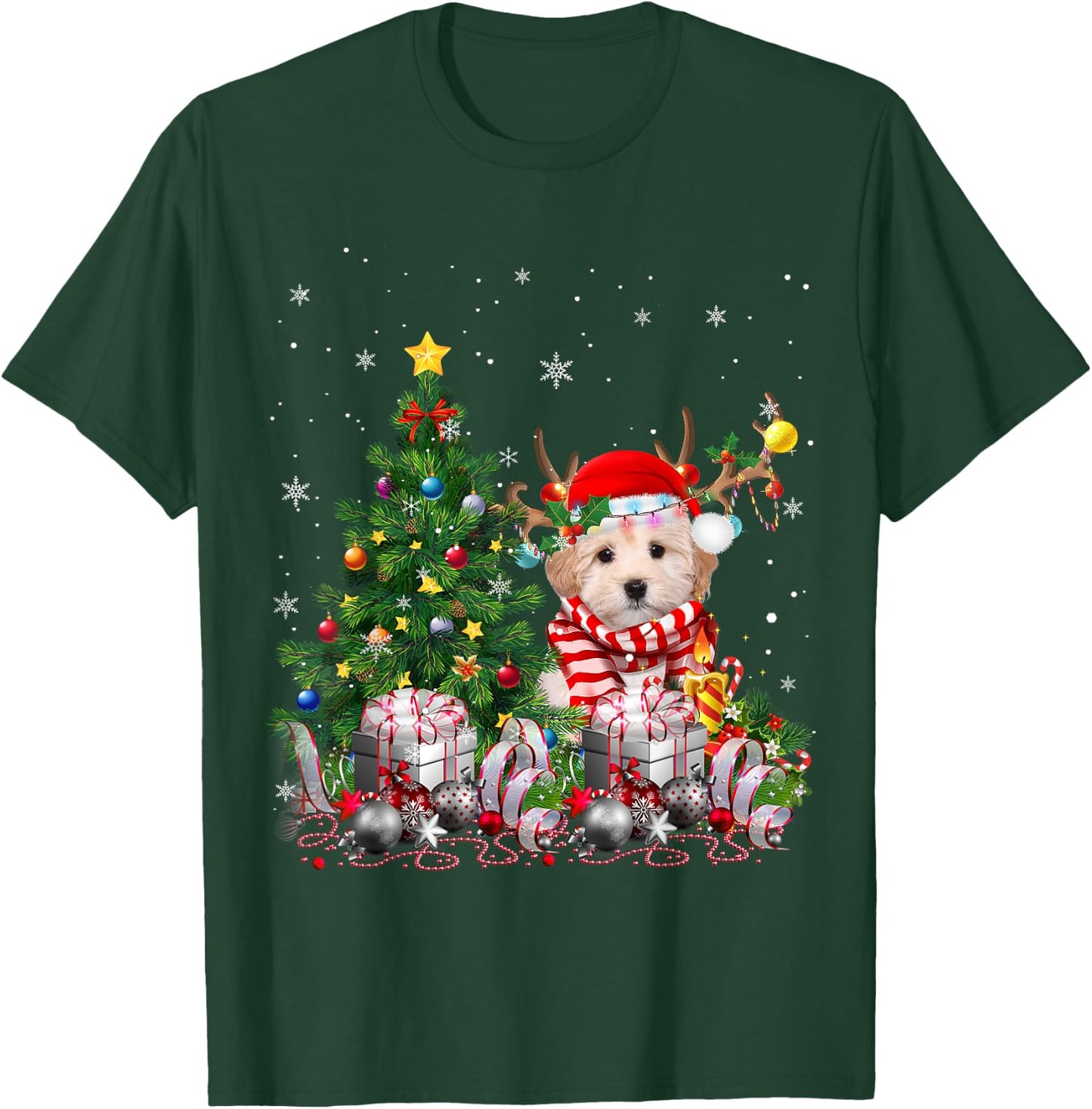 Maltipoo Dog Christmas Tree Lights Santa Pajamas Xmas Women Kids T-Shirt - T-Shirt | Forest