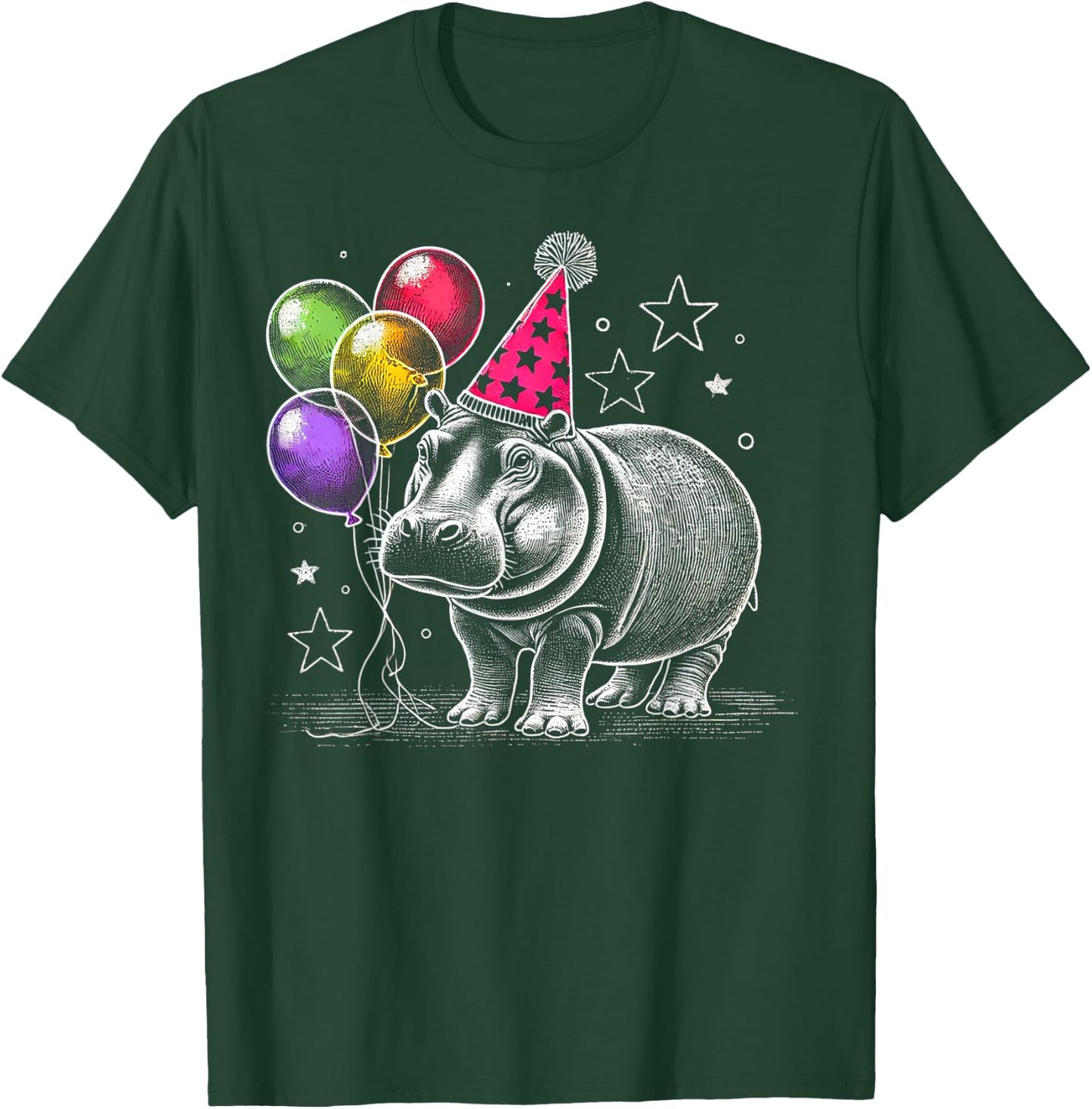 Party Hippo Art Fun Animal Birthday Gifts Idea for Kids T-Shirt - T-Shirt | Forest