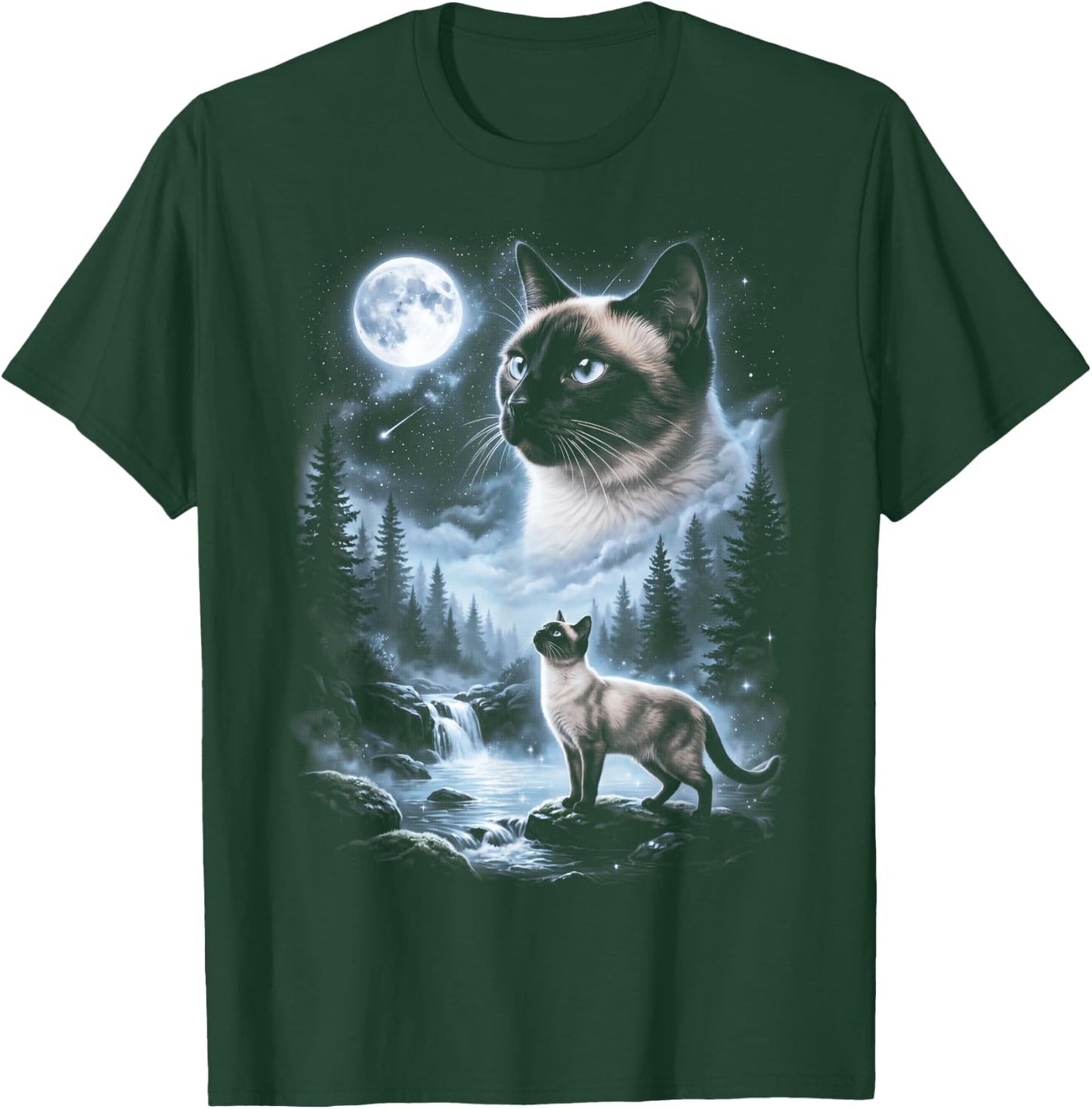 Siamese Cat Howling at Moon 90's Retro T-Shirt - T-Shirt | Forest