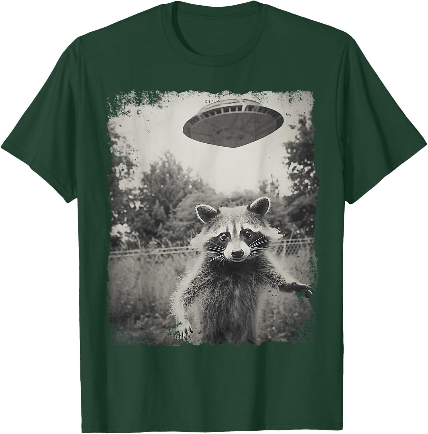 Vintage Hipster Retro Raccoon Streetwear Alien UFO Waschbär T-Shirt - T-Shirt | Forest