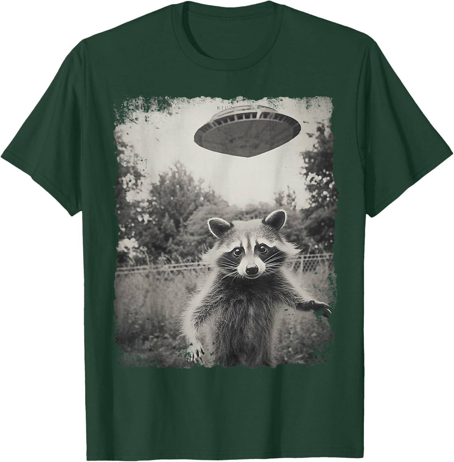 Vintage Hipster Retro Raccoon Streetwear Alien UFO Waschbär T-Shirt - T-Shirt | Forest