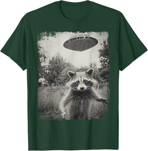 Vintage Hipster Retro Raccoon Streetwear Alien UFO Waschbär T-Shirt - T-Shirt | Forest