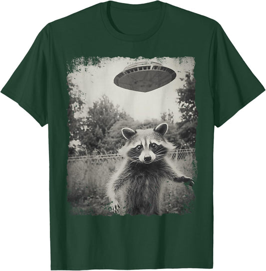 Vintage Hipster Retro Raccoon Streetwear Alien UFO Waschbär T-Shirt - T-Shirt | Forest