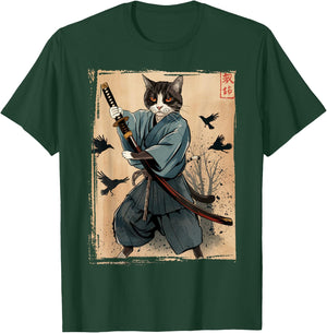 Samurai Cat Anime Cool Funny Graphic Women Kids T-Shirt - T-Shirt | Forest