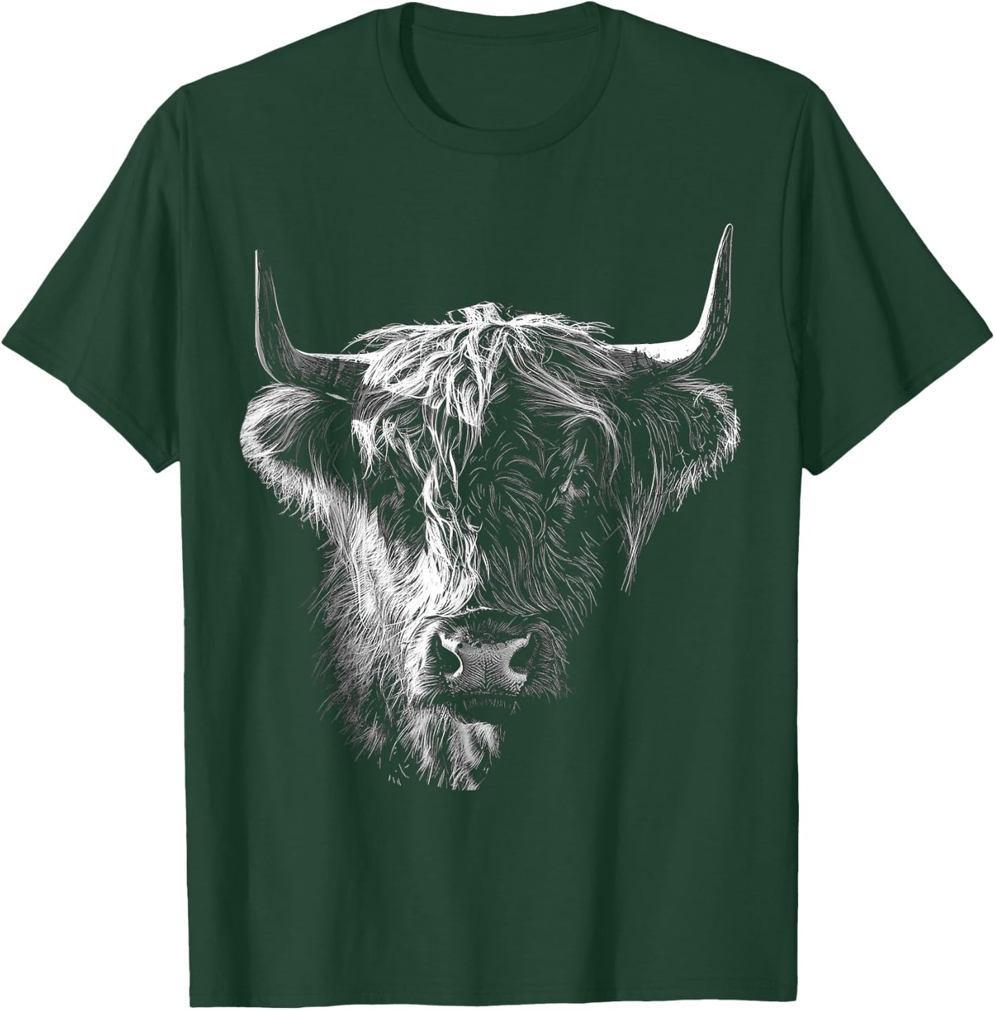 @n!mal Highland Cow Art Gesicht Tier Portrait Grafik Highland Cow für Tierliebhaber, Familien, Kinder - - Schwarz - S T-Shirt - T-Shirt | Forest