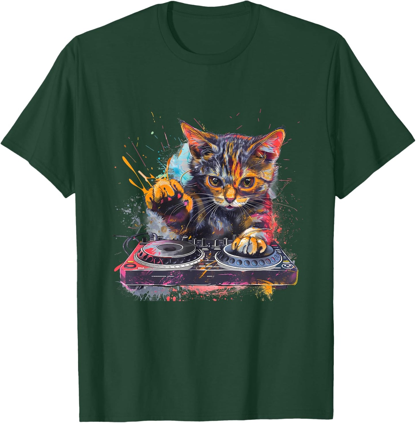 DJ Cat Turntable DJ Cat EDM Artwork House Music Beatmaker T-Shirt - T-Shirt | Forest