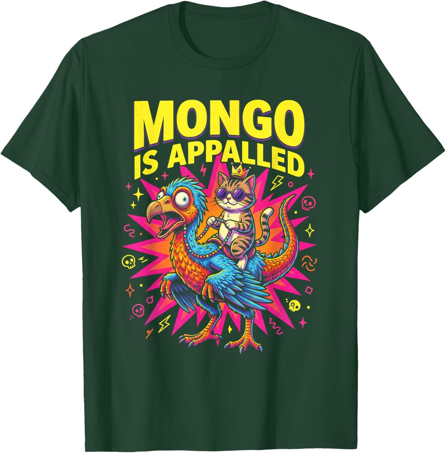 Mongo is Appalled Funny Cat Riding Dinosaur Meme T-Shirt - T-Shirt | Forest