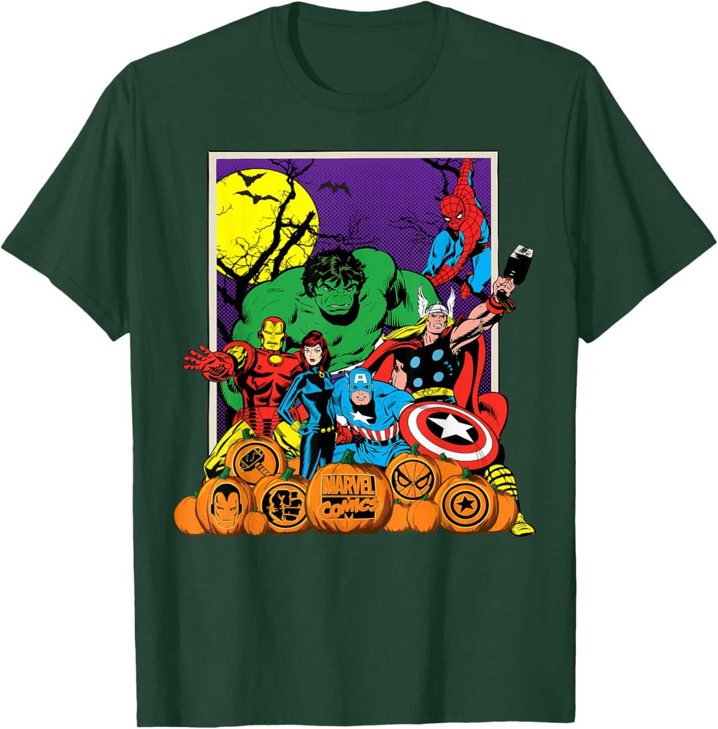 Marvel Heroes Pumpkin Patch Classic Retro Graphic T-Shirt - T-Shirt | Forest