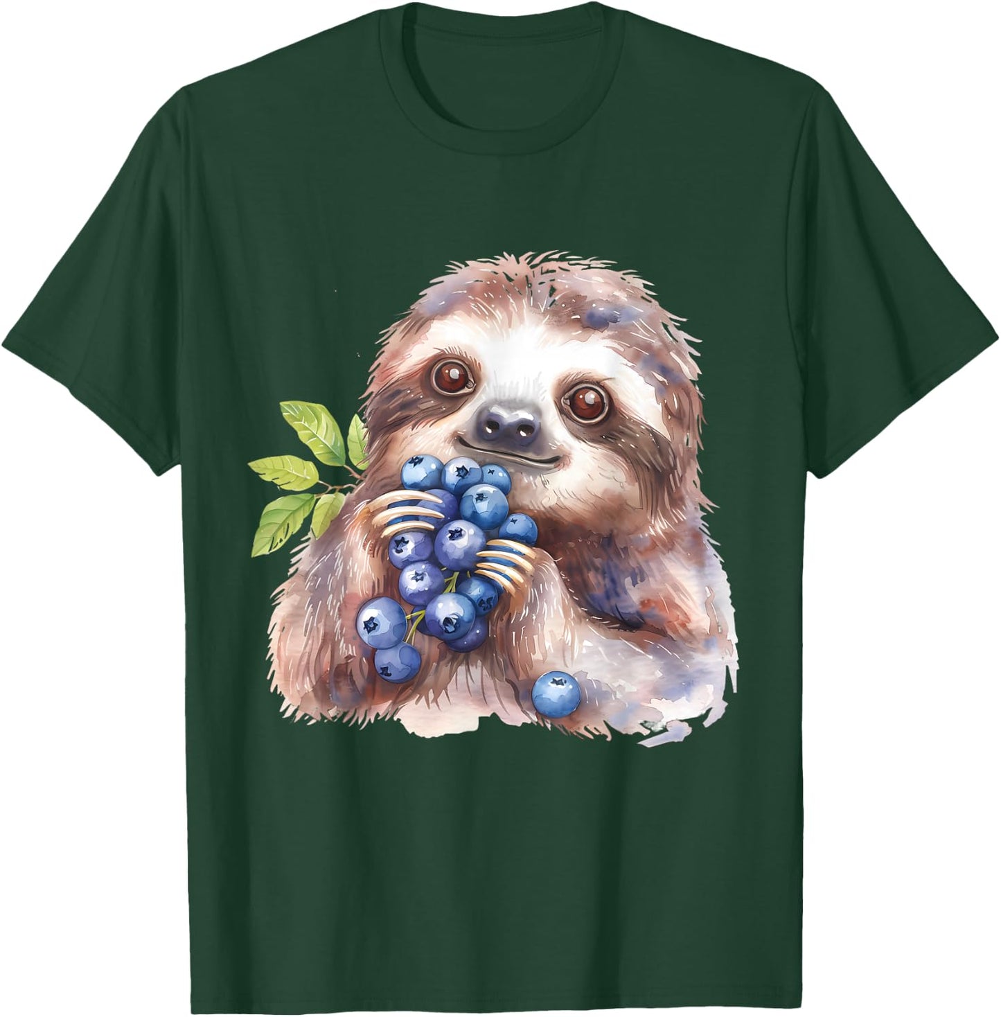 Blueberry Sloth Watercolor Motif Blueberries Animal Art T-Shirt - T-Shirt | Forest