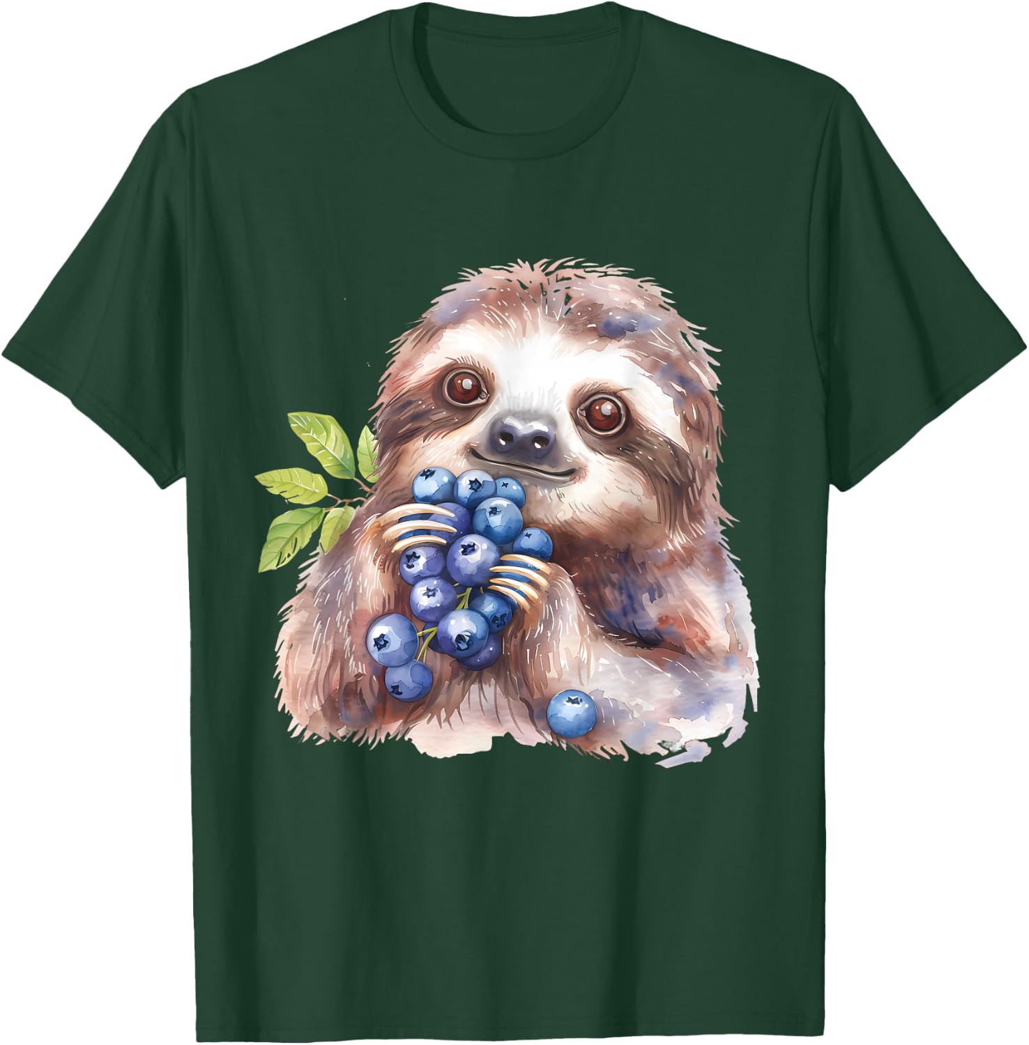 Blueberry Sloth Watercolor Motif Blueberries Animal Art T-Shirt - T-Shirt | Forest