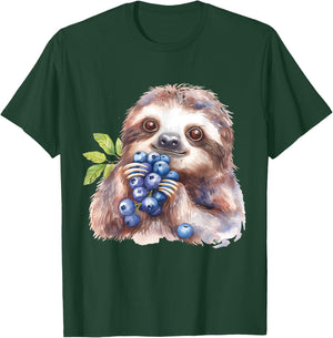 Blueberry Sloth Watercolor Motif Blueberries Animal Art T-Shirt - T-Shirt | Forest