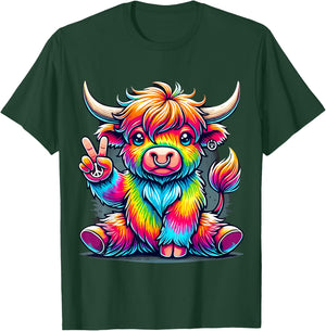 Tie-Dye Highland Cow Peace Sign Hippie T-Shirt - T-Shirt | Forest