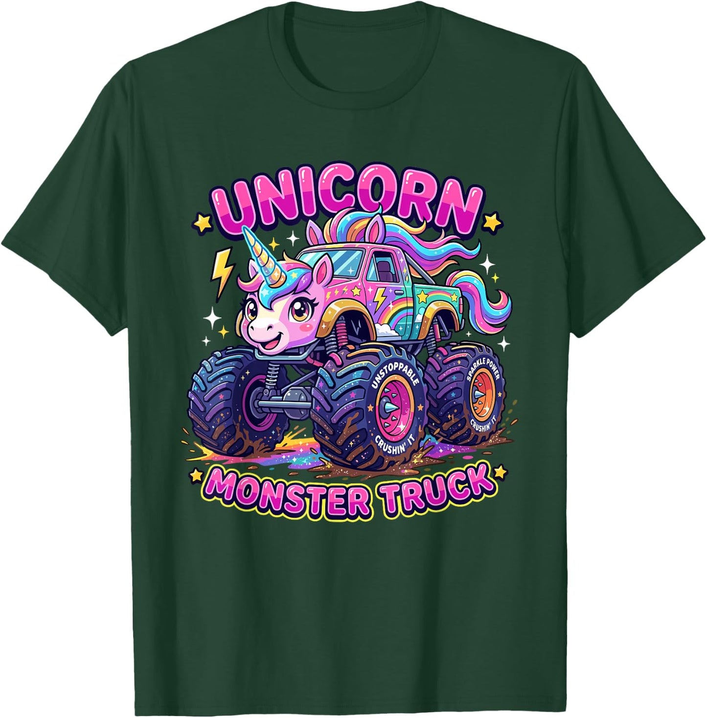 Monster Truck Unicorn Magical Rainbow Sparkle Girls Offroad T-Shirt - T-Shirt | Forest