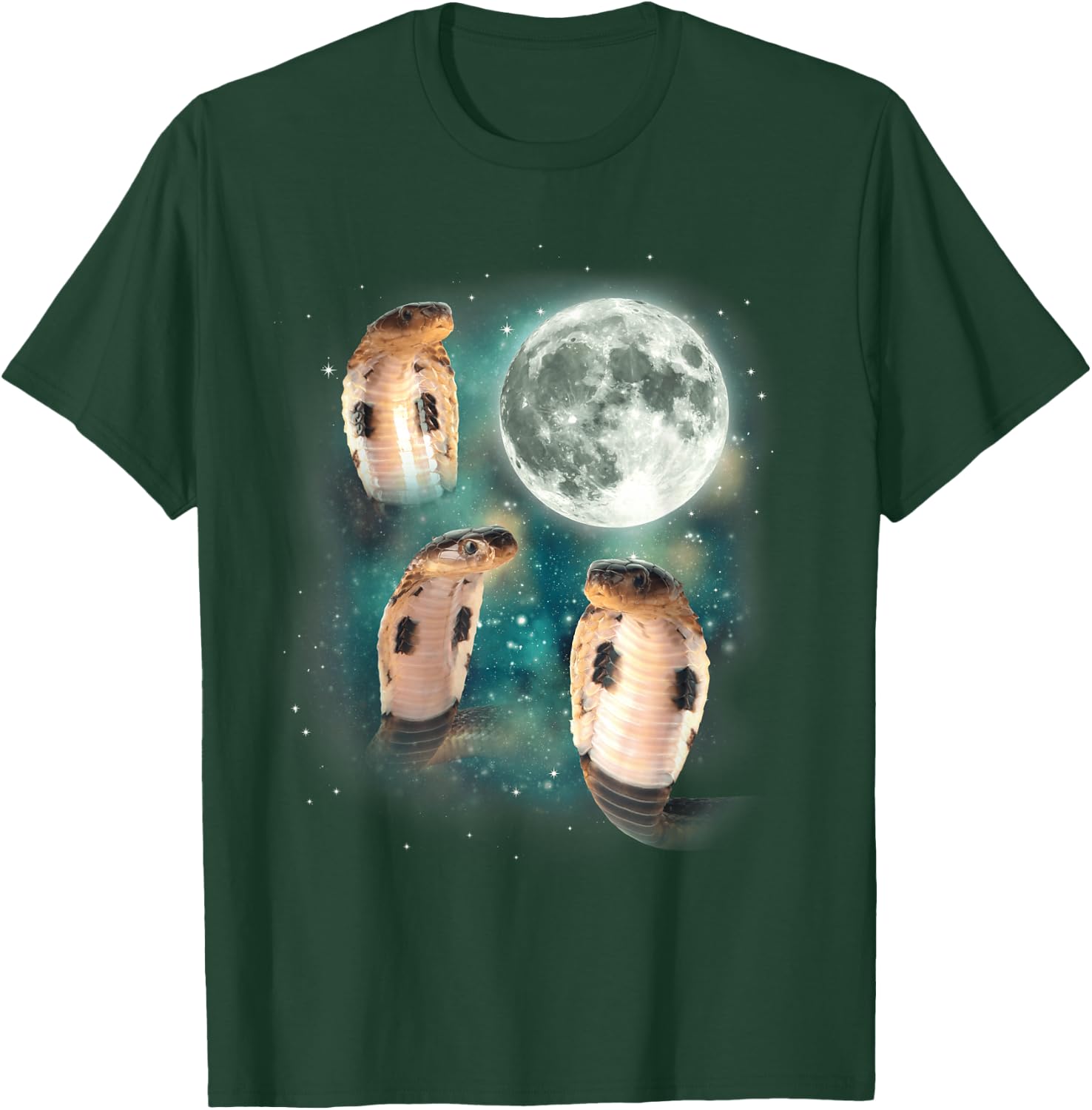 Three Cobras Moon | 3 Serpent Meme Cursed Snake Wildlife T-Shirt - T-Shirt | Forest
