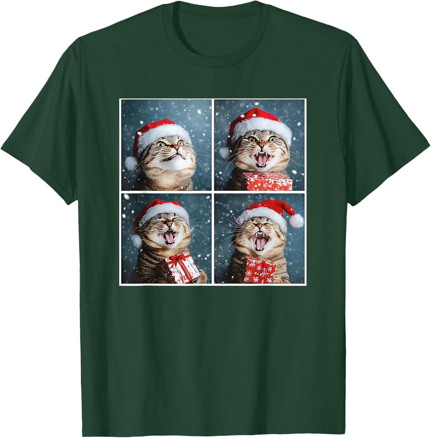 Winter Tabby Cat In Santa Hat Funny Christmas Cat T-Shirt - T-Shirt | Forest