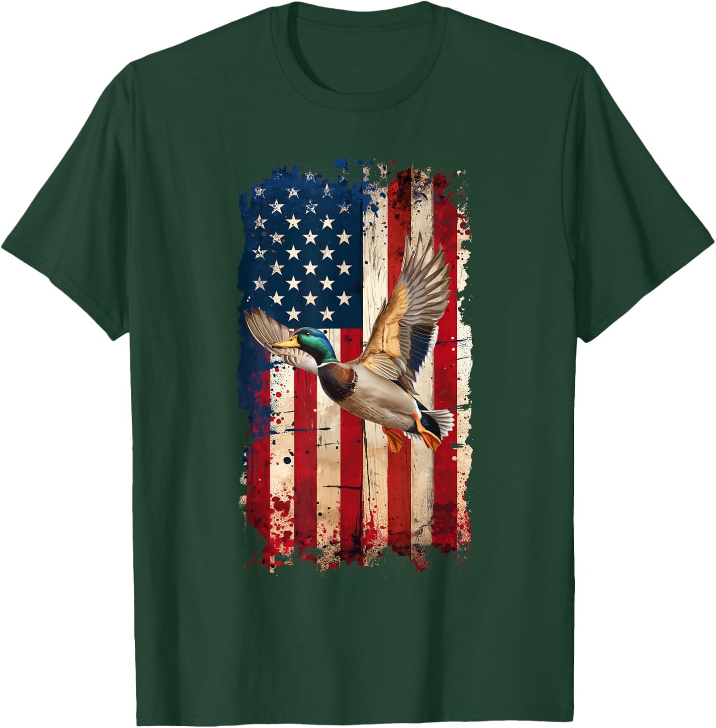 American Flag Duck Hunter Waterfowl Hunting T-Shirt - T-Shirt | Forest