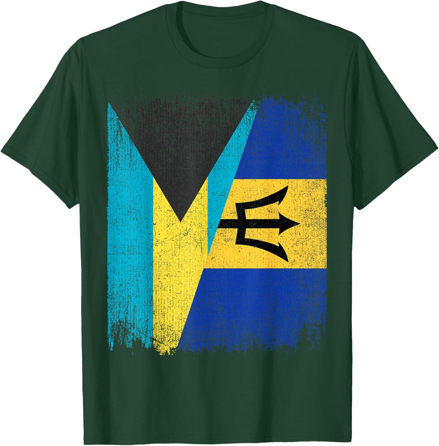 Half Bahamas Barbados Split Flag Bahamian Pride Roots T-Shirt - T-Shirt | Forest