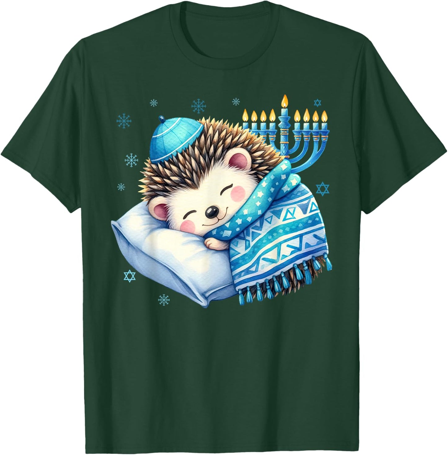 Pretty Sleepy Jewish Pyjamas Hedgehog Hanukkah , Black, S T-Shirt - T-Shirt | Forest
