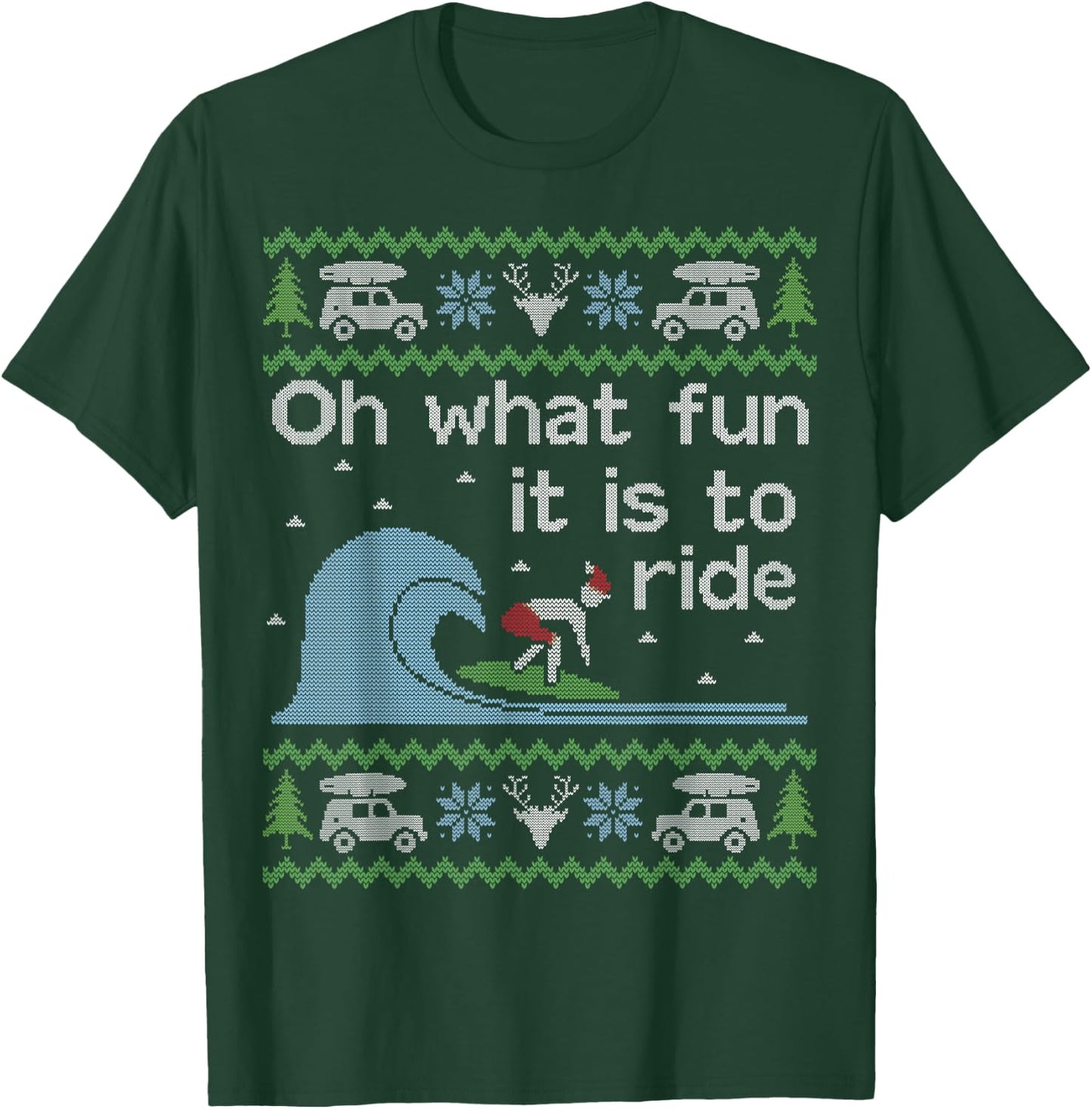 Funny Ugly Sweater Christmas Surfing Surfer Surf Board Shirt T-Shirt - T-Shirt | Forest