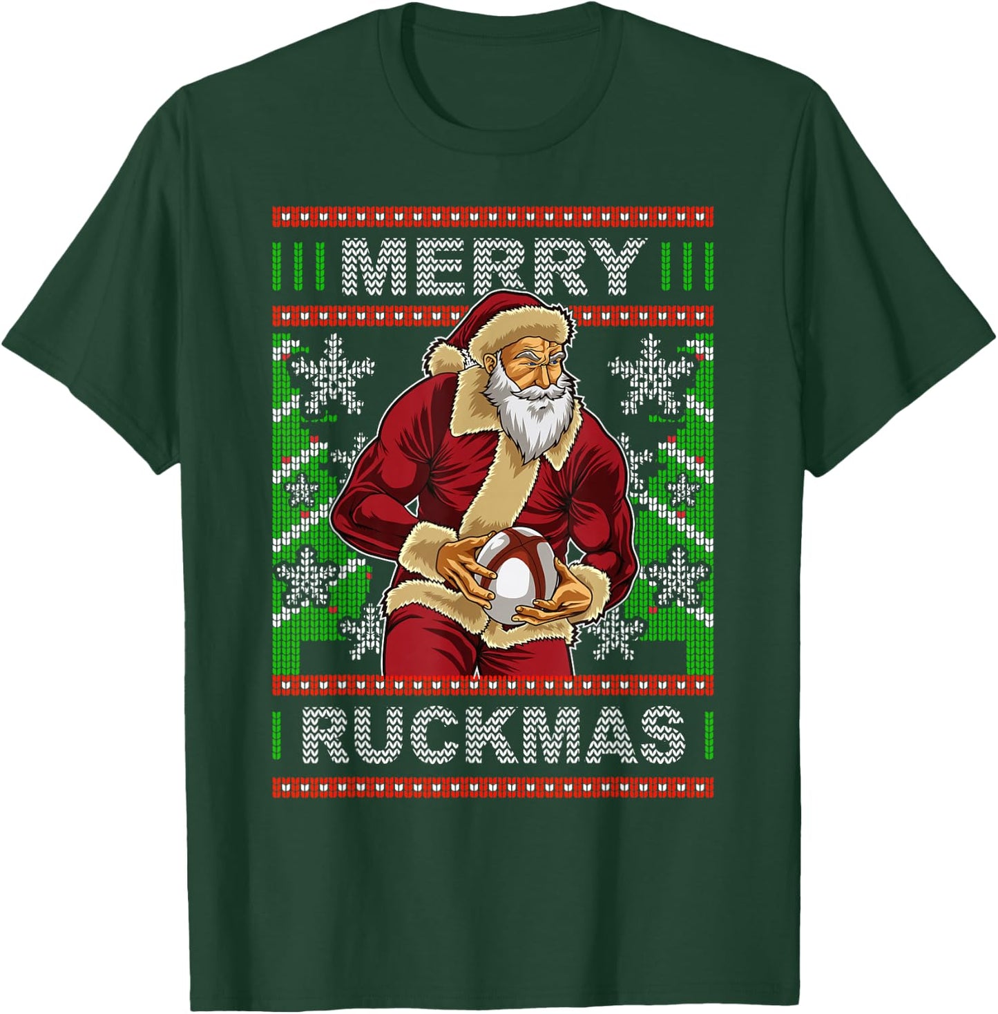 Rugby Ugly Christmas Santa Merry Ruckmas Xmas T-Shirt - T-Shirt | Forest