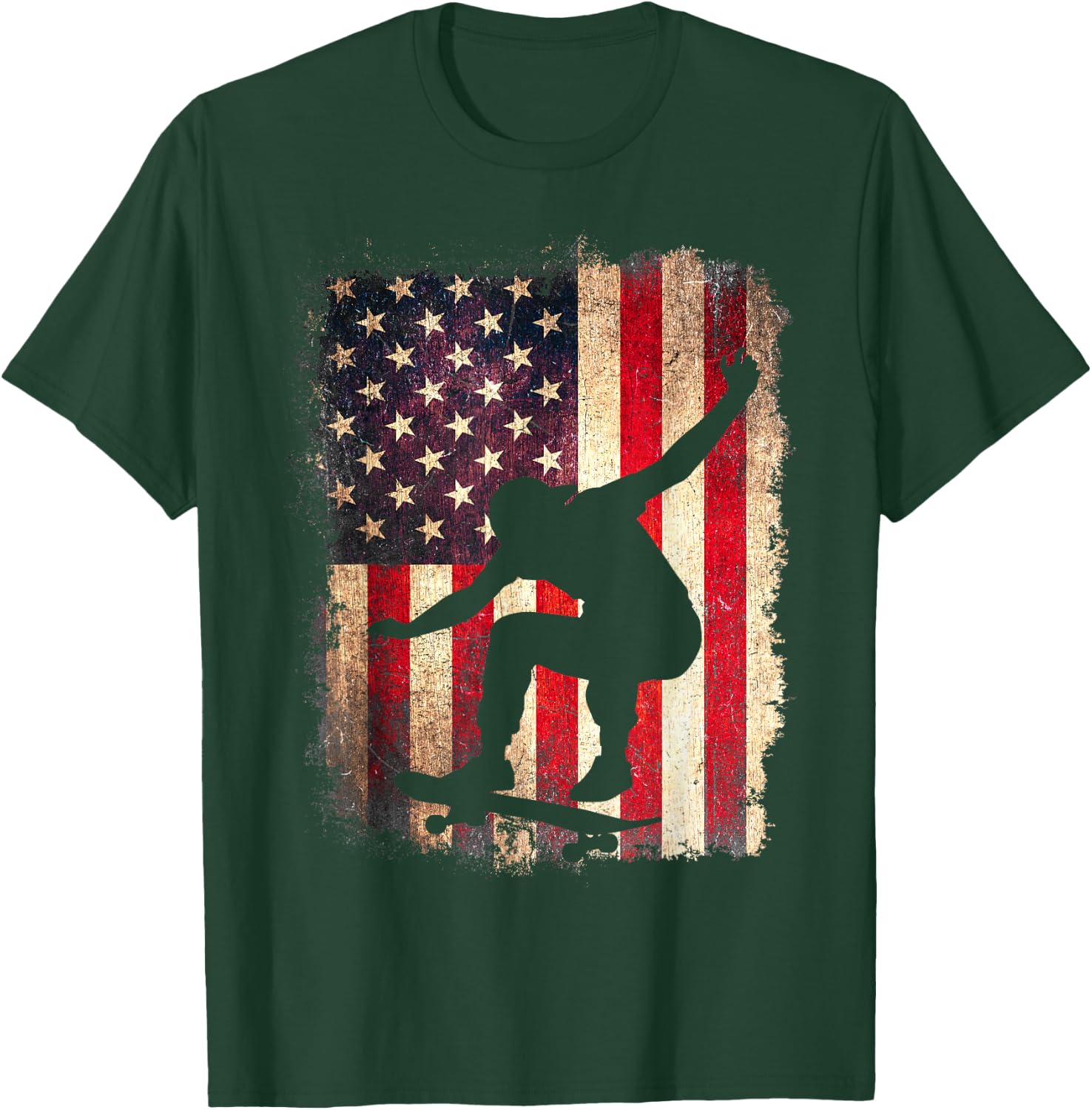 Skateboard American Flag Skateboarder Skater USA 4th of July T-Shirt - T-Shirt | Forest