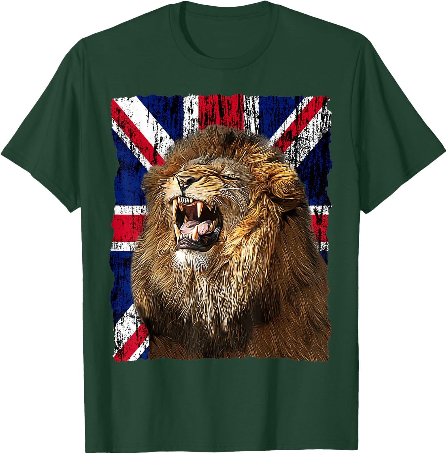 Patriotic Roaring Lion UK Flag Distressed United Kingdom T-Shirt - T-Shirt | Forest