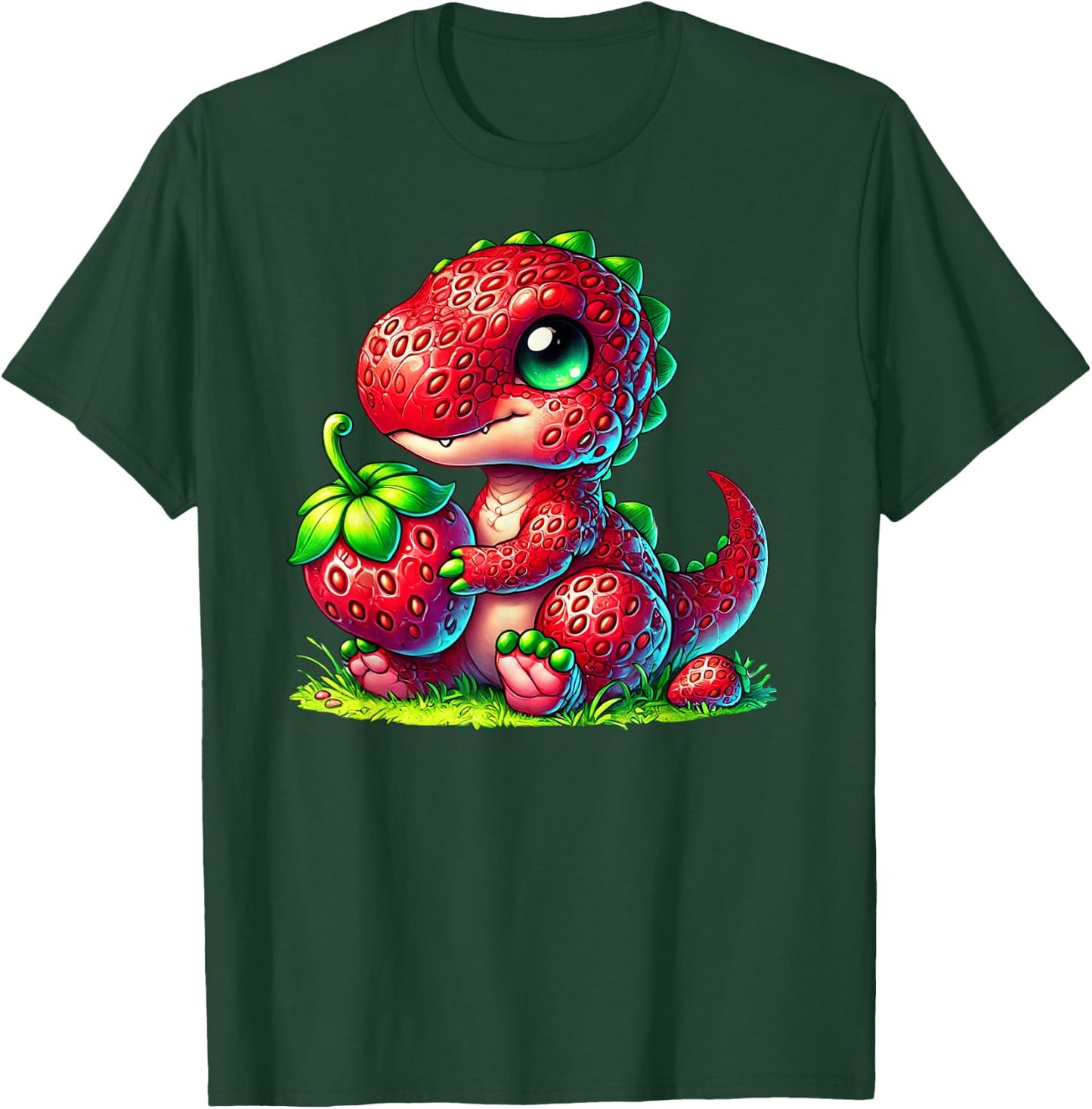 Cute Strawberry Summer Fruit Lover Dinosaur T Rex Boys Girls T-Shirt - T-Shirt | Forest