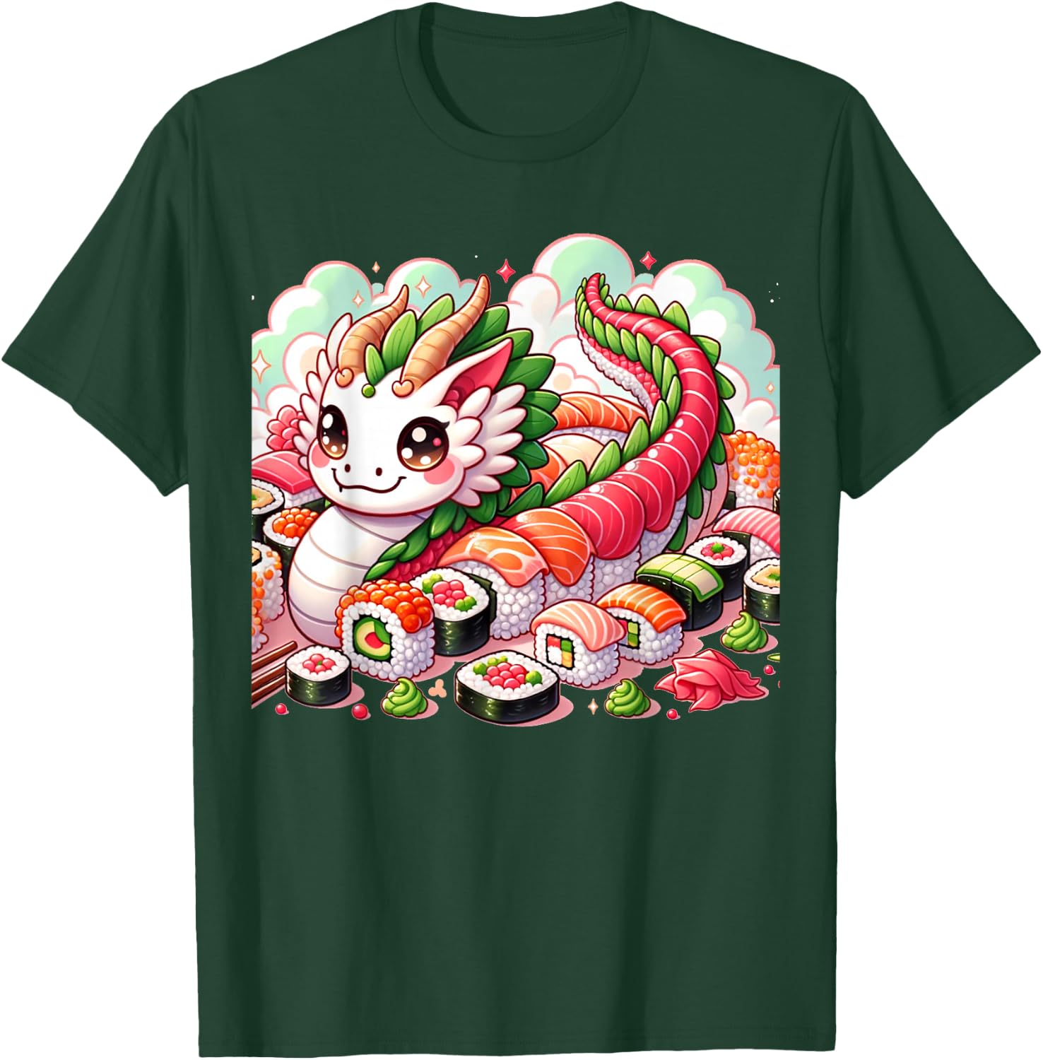 Pink Kawaii Sushi Dragon: Japanese Food & Anime Delights T-Shirt - T-Shirt | Forest