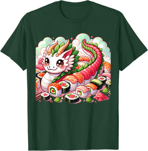 Pink Kawaii Sushi Dragon: Japanese Food & Anime Delights T-Shirt - T-Shirt | Forest