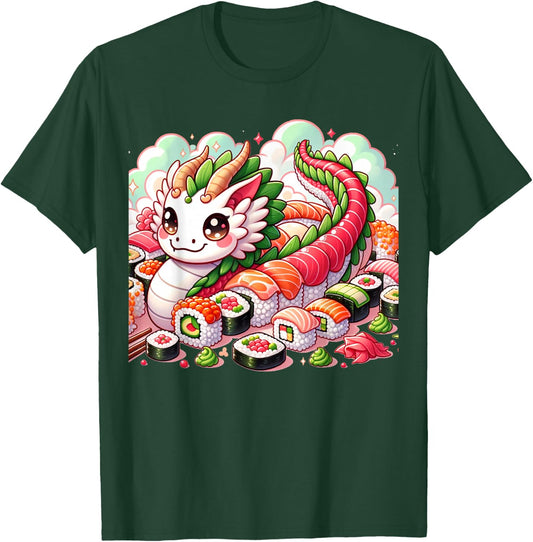 Pink Kawaii Sushi Dragon: Japanese Food & Anime Delights T-Shirt - T-Shirt | Forest