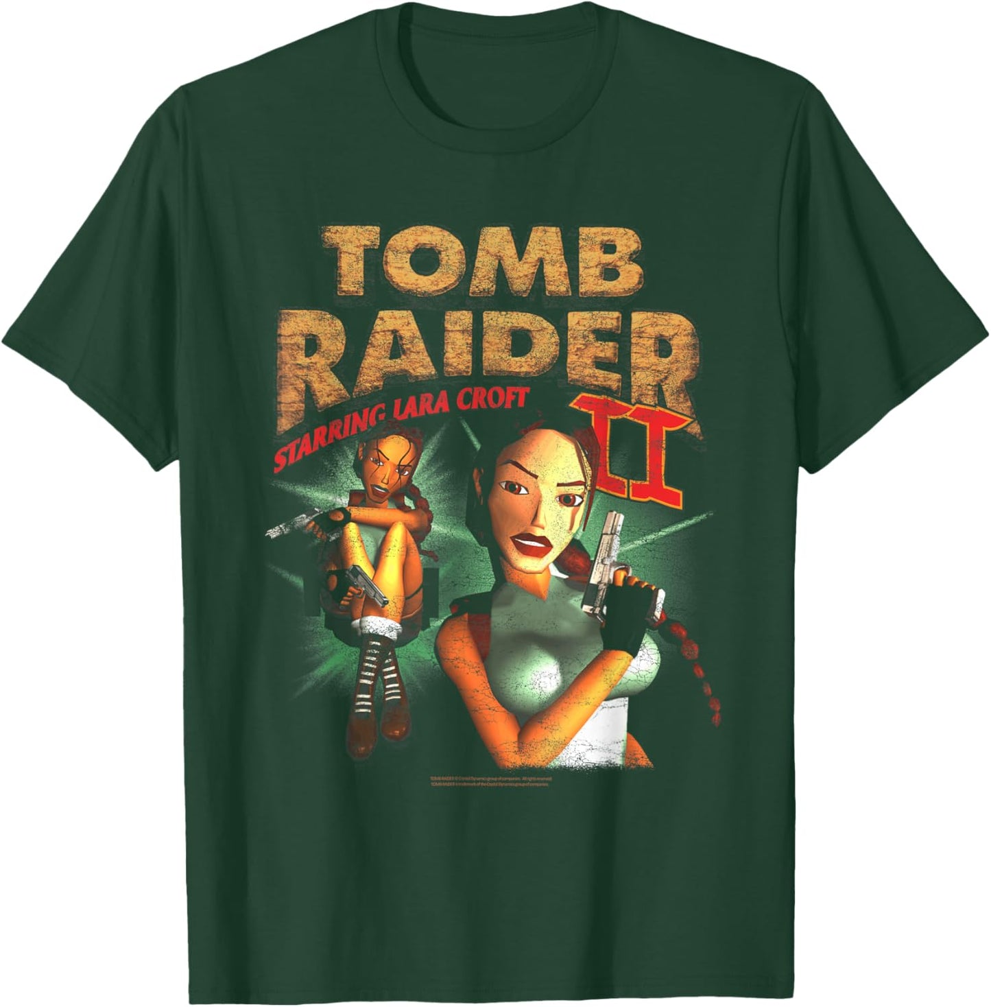 Tomb Raider II Staring Lara Croft Vintage Collage Video Game T-Shirt - T-Shirt | Forest