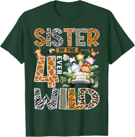 Sister of The Four Ever Wild Safari 4th Birthday Boy T-Shirt - T-Shirt | Forest
