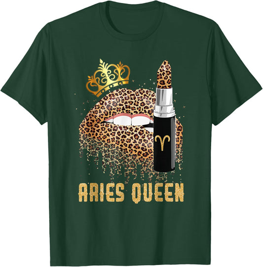 Aries Queen Leopard Lips Shirt Aries Girl Kids T-Shirt - T-Shirt | Forest