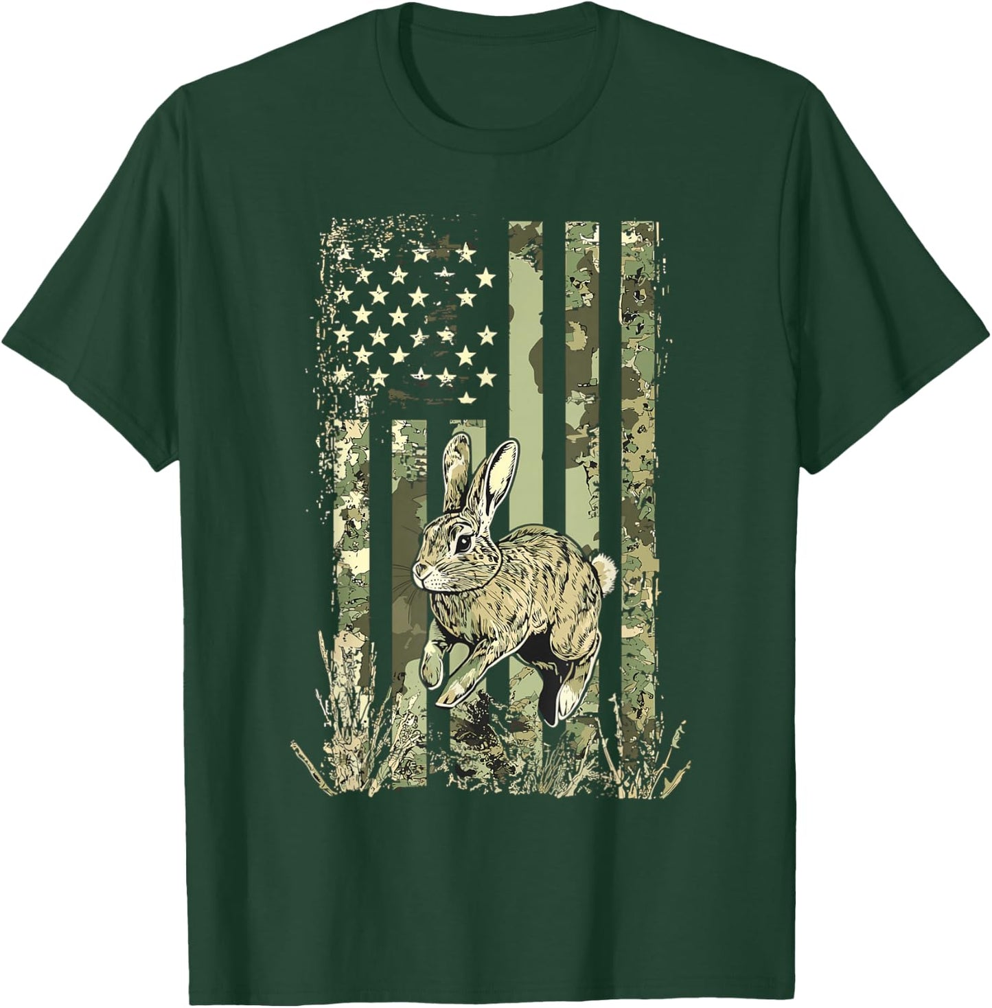 Camouflage Bunny Rabbit American Flag Hunting Rabbit Hunter T-Shirt - T-Shirt | Forest